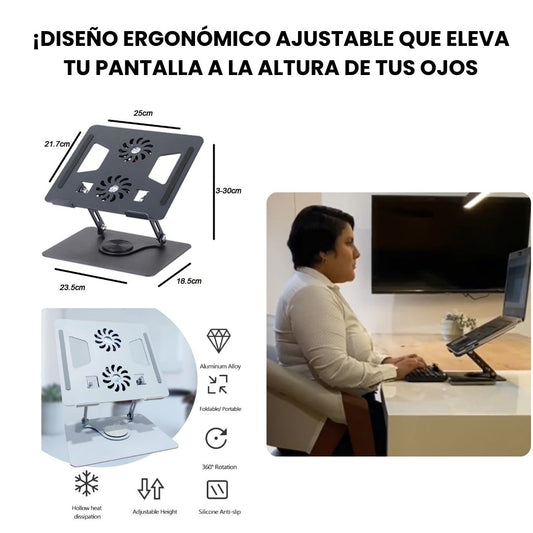 SOPORTE PARA LAPTOP GIRATORIO 360 CON VENTILADORES PREMIUM