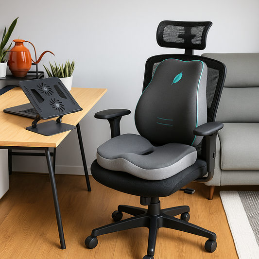 PACK SOPORTE PARA LAPTOP GIRATORIO PREMIUM +  COJIN DE ASIENTO + COJIN LUMBAR